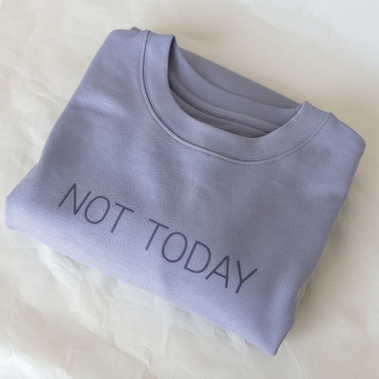 this is mabel light violet not today unisex fit sweater organic cotton