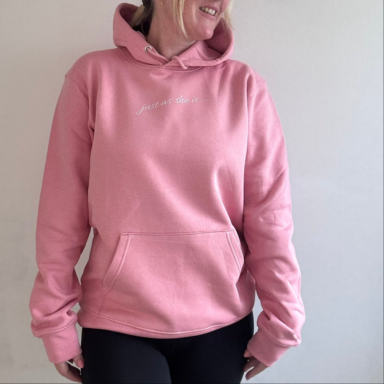 Just as she is Coral Pink Unisex Hoodie - Premium Mindful Comfort