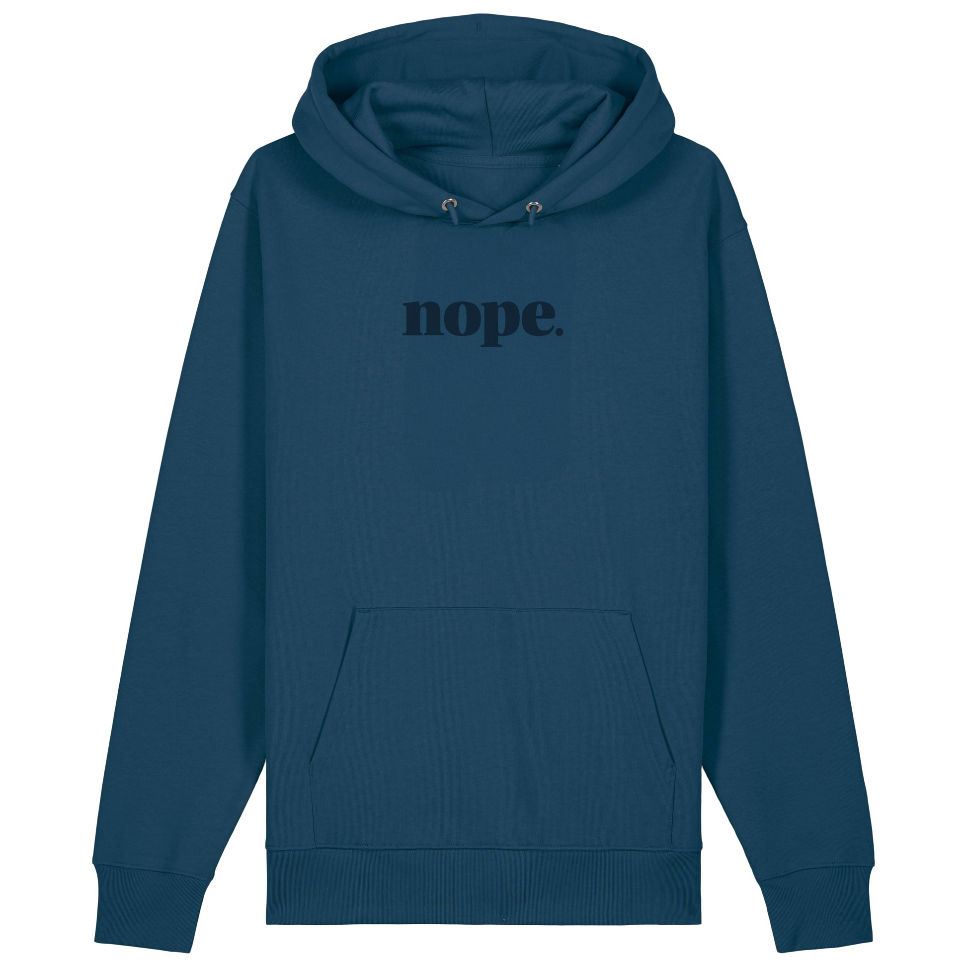teal unisex hoodie with 'nope.' text this is mabel collection