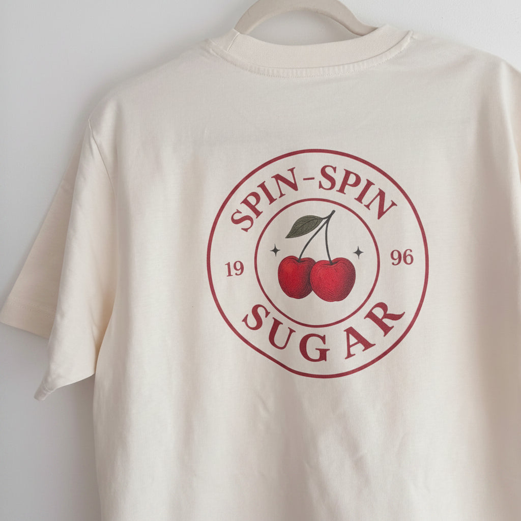 Spin Spin Sugar Oversized T-Shirt – Retro 90s Cherries Graphic Tee | Mabel