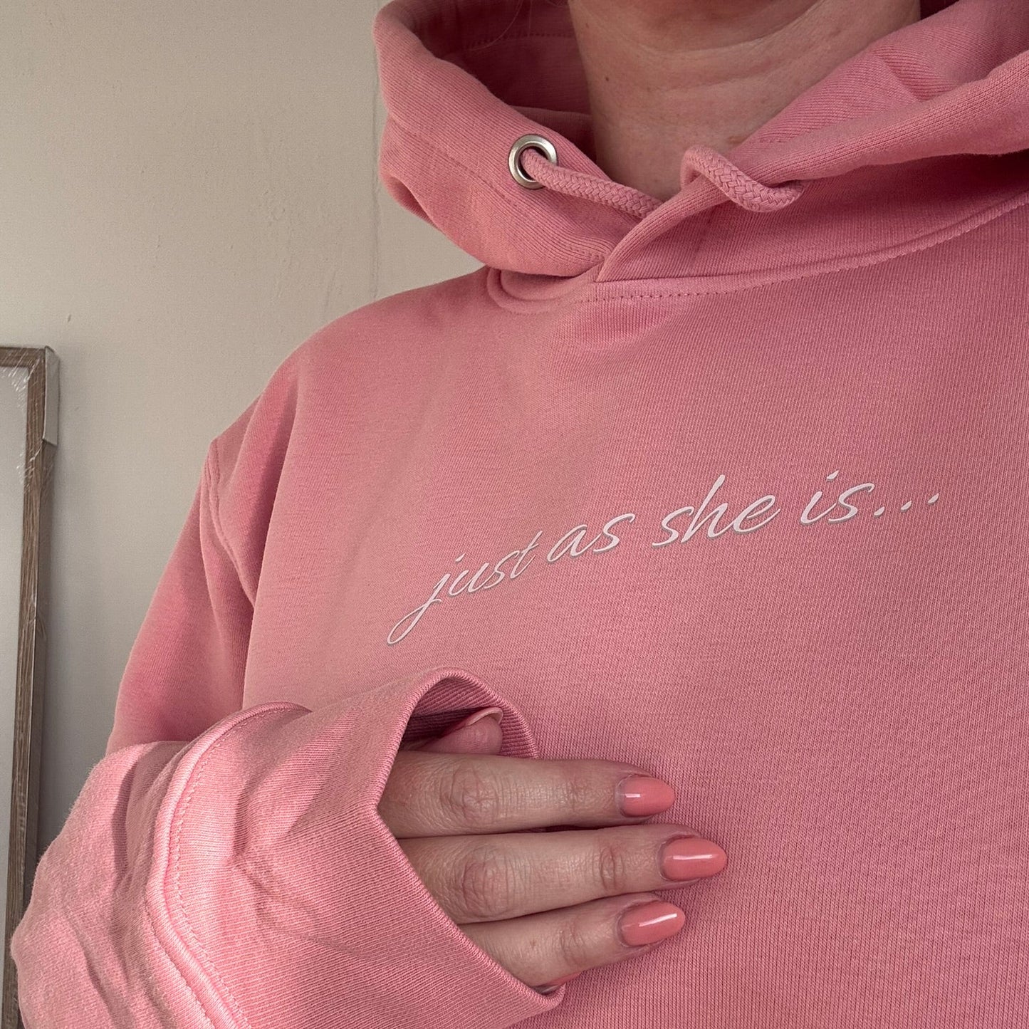 Just as she is Coral Pink Unisex Hoodie - Premium Mindful Comfort