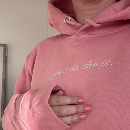 Just as she is Coral Pink Unisex Hoodie - Premium Mindful Comfort