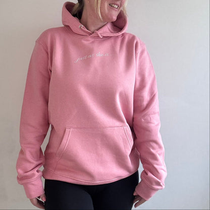 Just as she is Coral Pink Unisex Hoodie - Premium Mindful Comfort