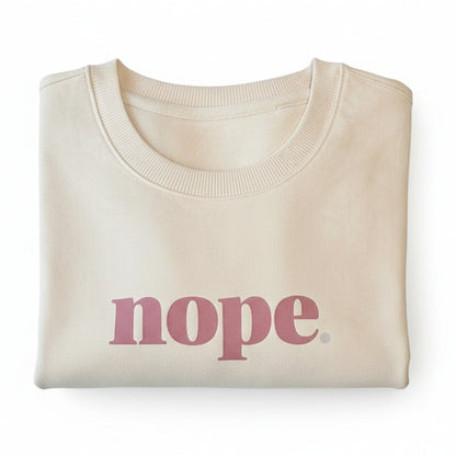 cream oversized this is mabel sweater with pink nope statement