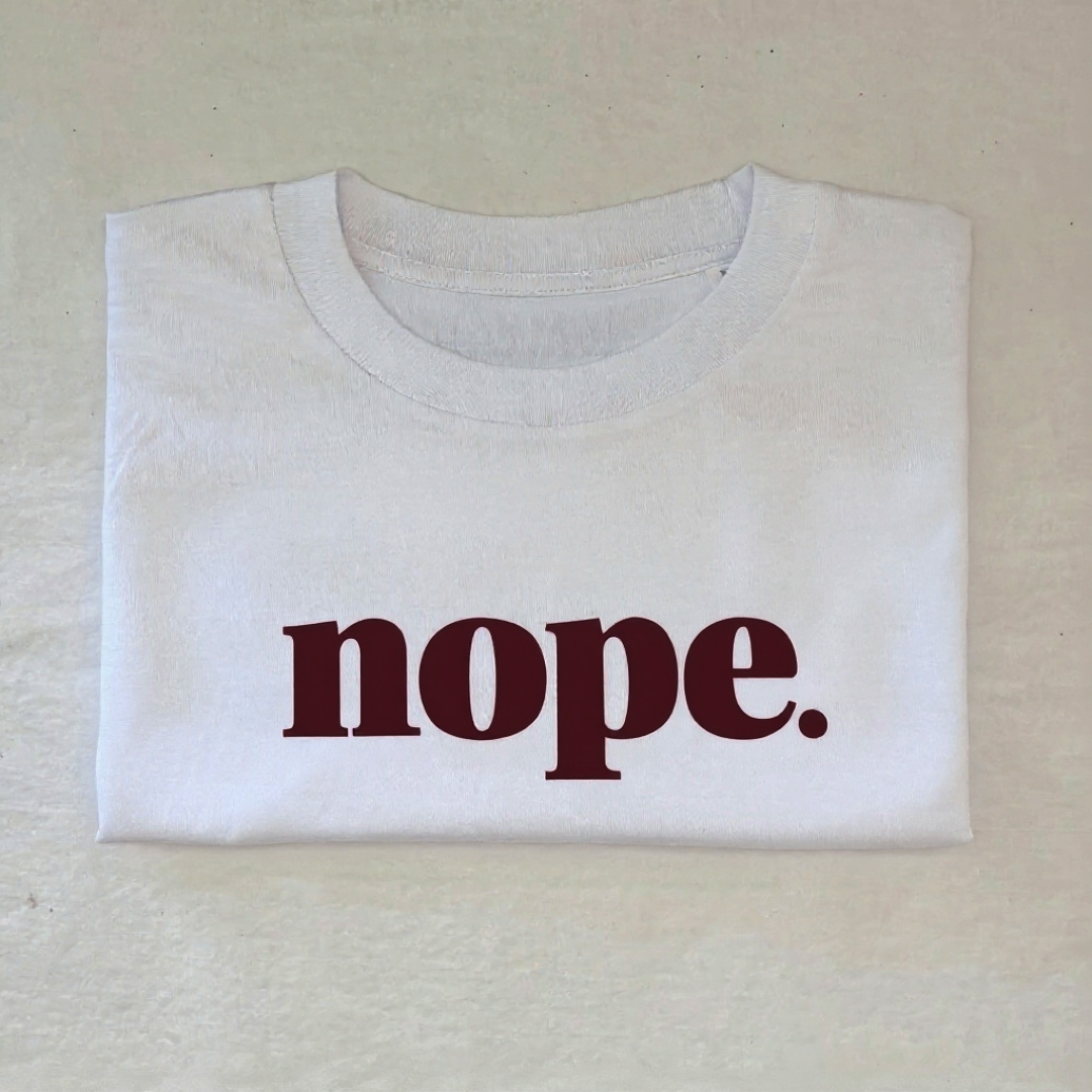 this is mabel NOPE Organic Cotton Boxy T-Shirt white with wine