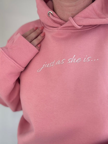 Just as she is Coral Pink Unisex Hoodie - Premium Mindful Comfort - This is Mabel