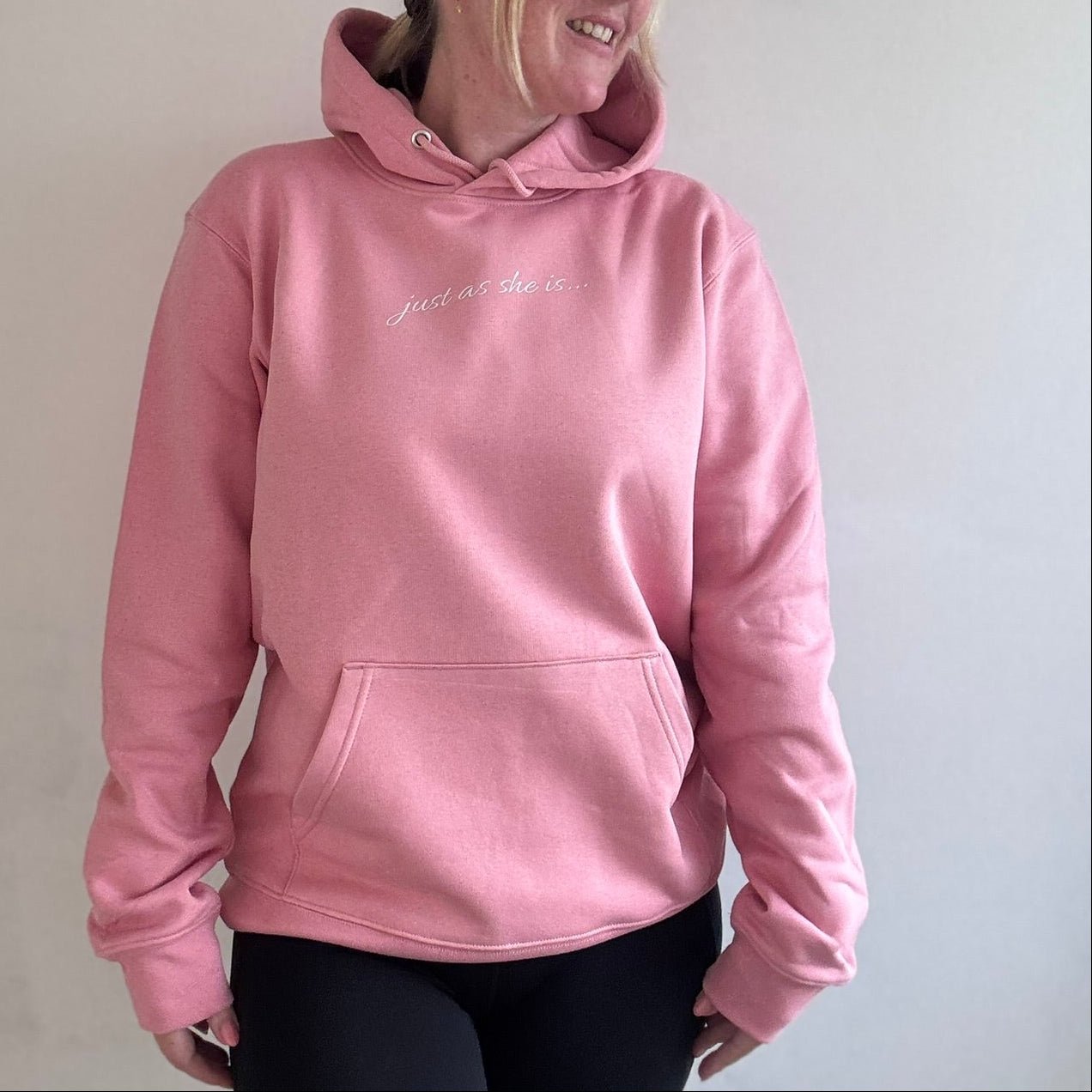 Just as she is Coral Pink Unisex Hoodie - Premium Mindful Comfort - This is Mabel