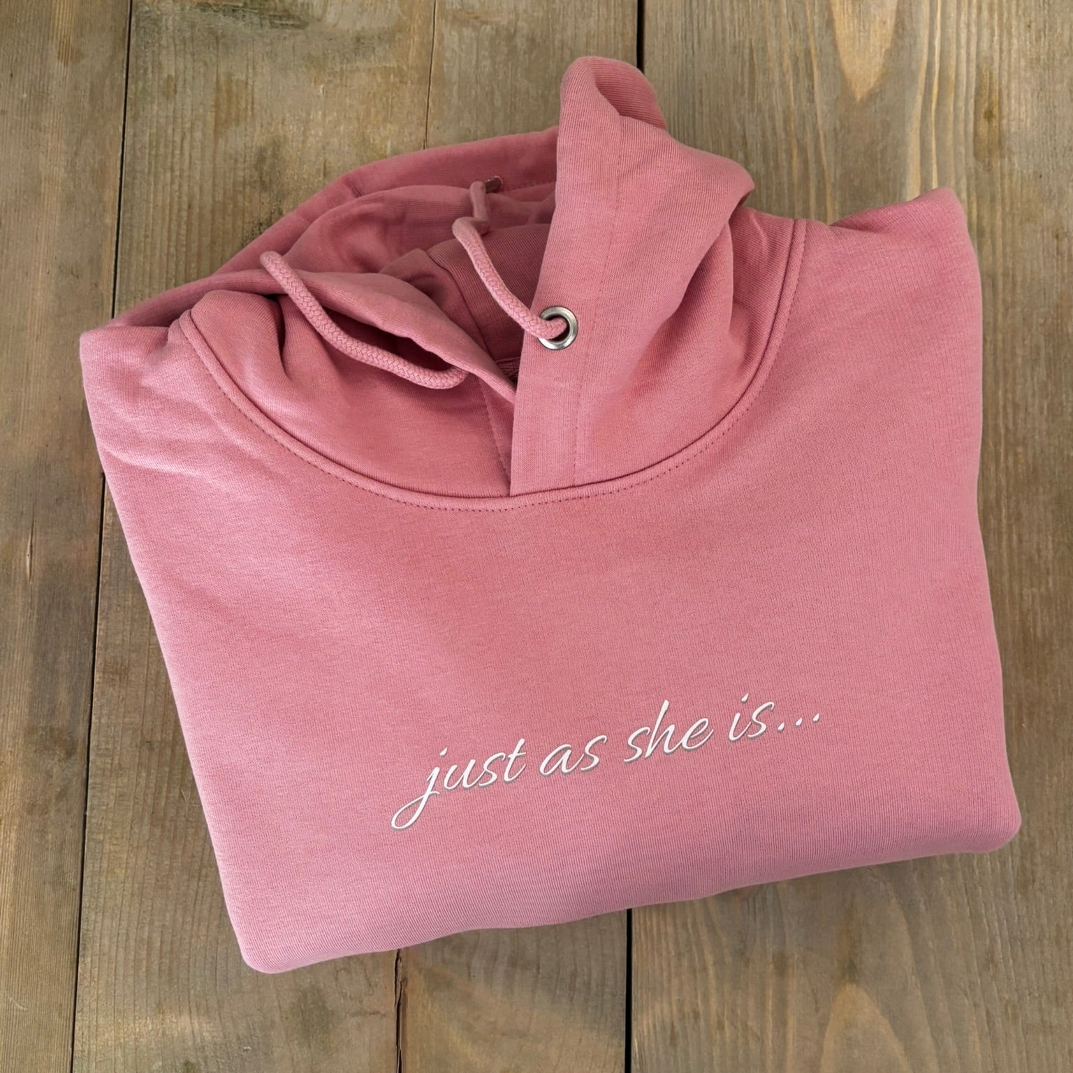 Just as she is Coral Pink Unisex Hoodie - Premium Mindful Comfort - This is Mabel