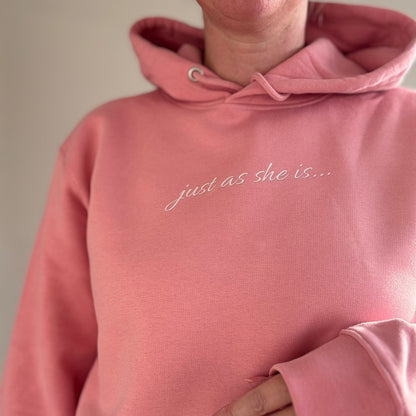 Just as she is Coral Pink Unisex Hoodie - Premium Mindful Comfort - This is Mabel